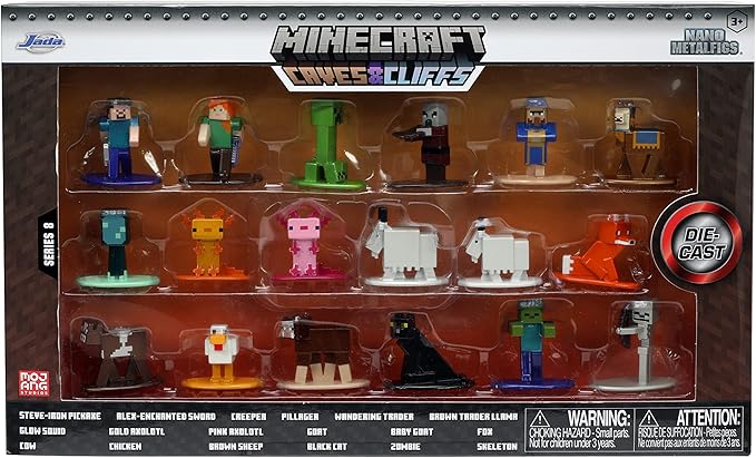 Minecraft Caves and Cliffs 1.65" 18-Pack Series 8 Die-cast Figures, Toys for Kids and Adults