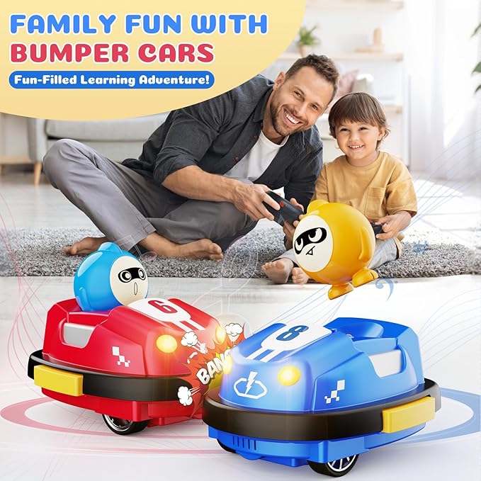 NQD Remote Control Car for Toddler, 2 Pack RC Ejecting Bumper Cars for Kids, RC Cars Toy with Led Lights & Sound, Rechargeable Cartoon Battle Car Toys for 1-3 2-4 3-5 Year Old Kids Birthday Xmas Gift