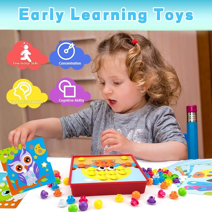 Button Art Toys for Toddlers, Crafts for Age 3-5, Early Educational Toys, Color Matching Puzzle, Fine Motor Skills Game, Preschool Learning Toys for Boys & Girls 3+