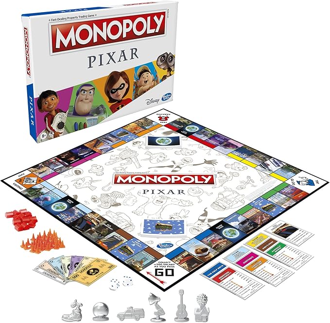 Hasbro Gaming Monopoly: Pixar Edition Board Game for Kids 8 and Up, Buy Locations from Disney and Pixar's Toy Story, The Incredibles, Up, Coco, Lightyear, and More (Amazon Exclusive)