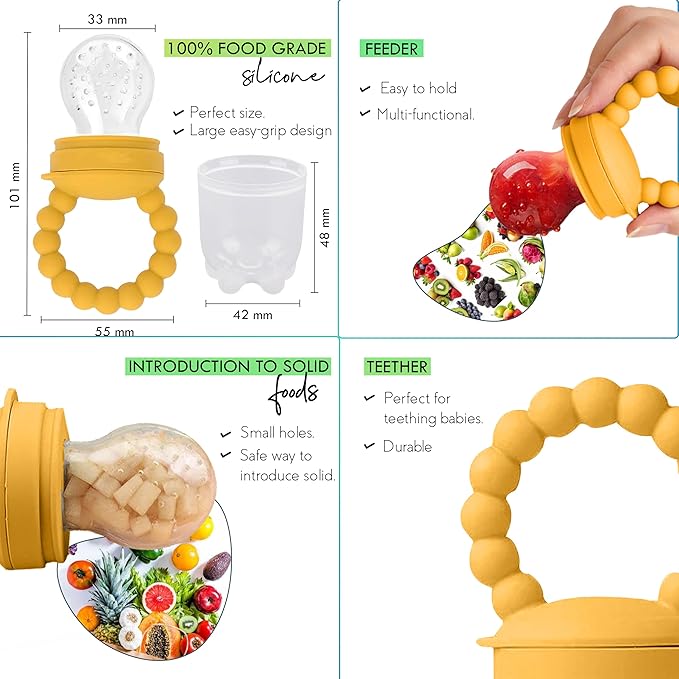 O'doe 17-Piece BPA-Free Silicone Baby Feeding Set | Thick & Soft Suction Plates, Baby Bowls, Wooden Fork & Spoon, and More | Make Mealtime Fun and Easy for Your Little One (Yellow, V2)