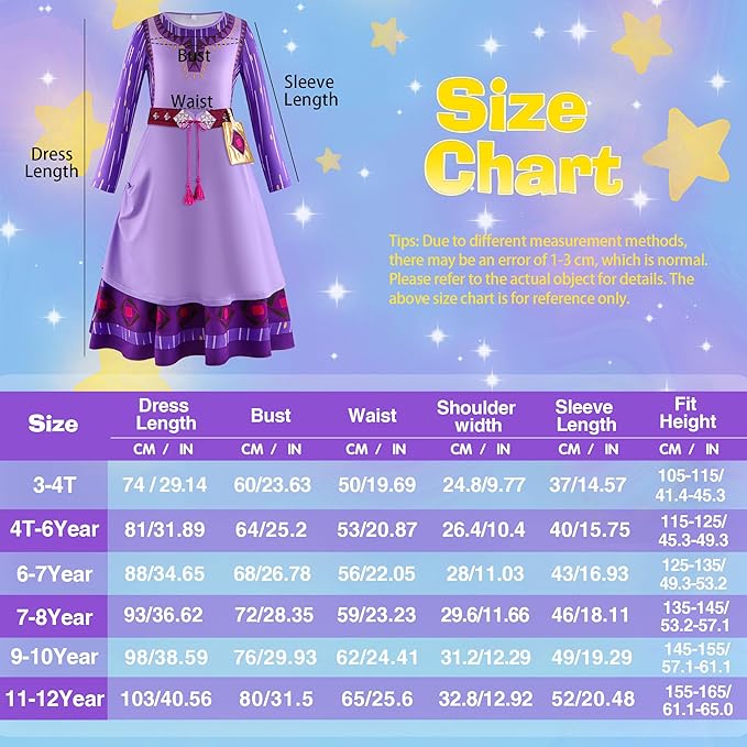 Princess Costume for Girls Purple Princess Dress Set Halloween Costume