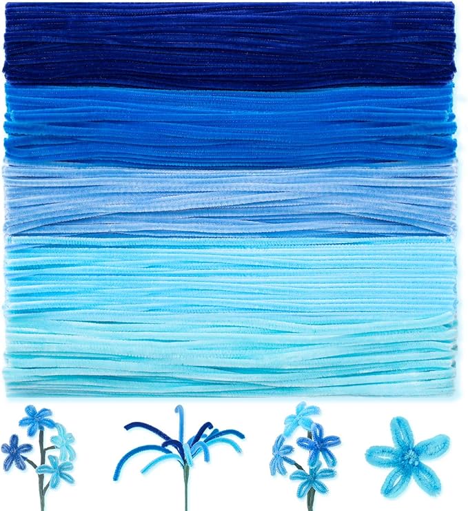 Peryiter 500 Pieces Pipe Cleaners Chenille Stems 12 Inch Craft Supplies Bulk for DIY Art and Craft Projects Creative Gift Wrapping Party Decorations(Blue,12 Inch)