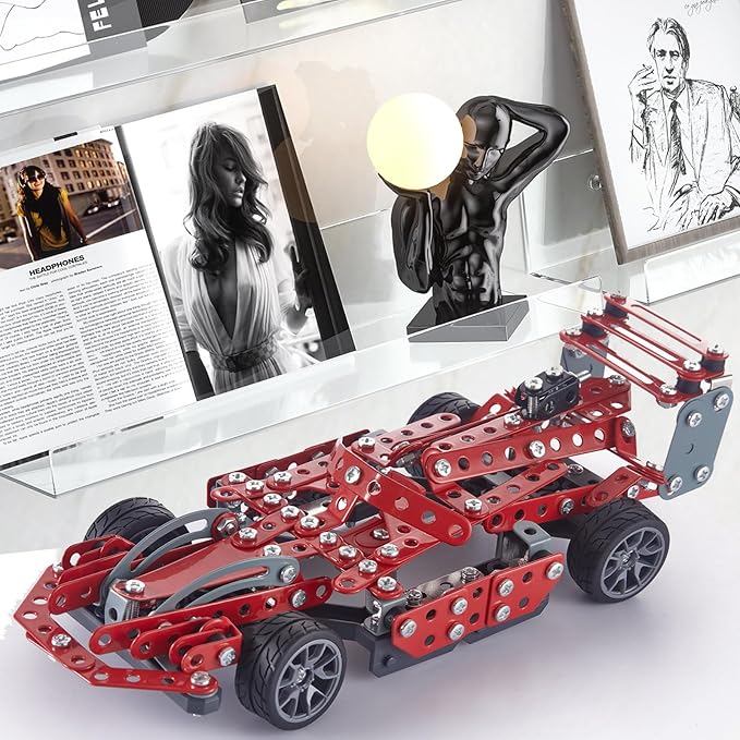 Building Kit Red Model Car Set - 287 PCS STEM Project Building Toys for Kids Ages 8-12, Assembly Building Vehicle for Boys 8 9 10 11 12-16 Years Old and Up Boys Girls Adults