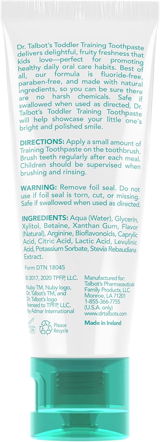 Dr. Talbot's Toddler Training Toothpaste Naturally Inspired with Citroganix, with Toothbrush Included, Blue/Green, 1.6 Ounce