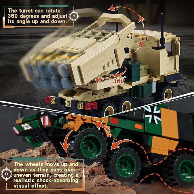 WW2 Military Vehicles Building Sets Compatible with Lego，Armored Vehicles Building Kit，Featuring 2 Military Construction Models Building Block，Army Base Toys for Boys, and Teens Age 8-14