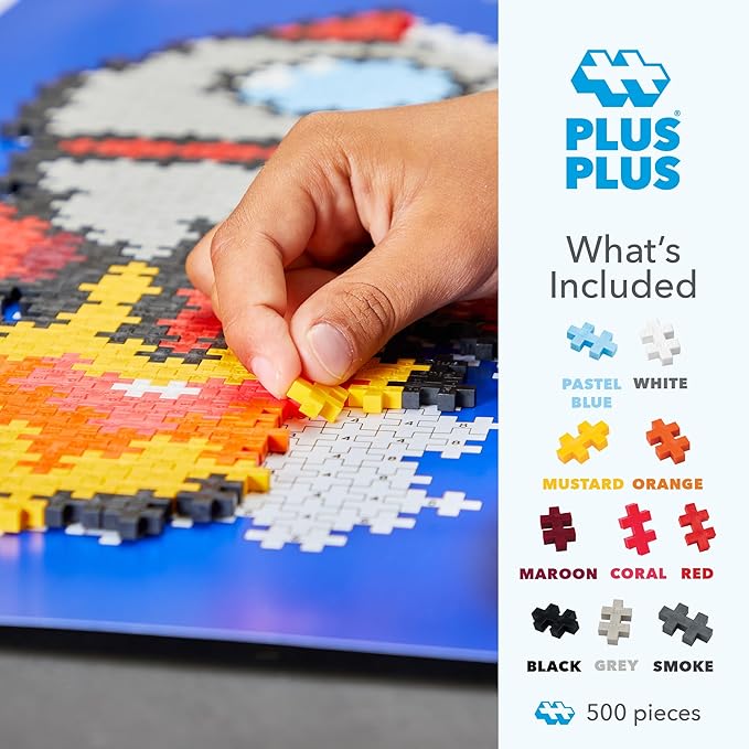 Plus Plus Puzzle By Number, 500 Piece Mini Interlocking Hashtag Color Blocks, 3D Pixel Art Kit for Kids - Rocket
