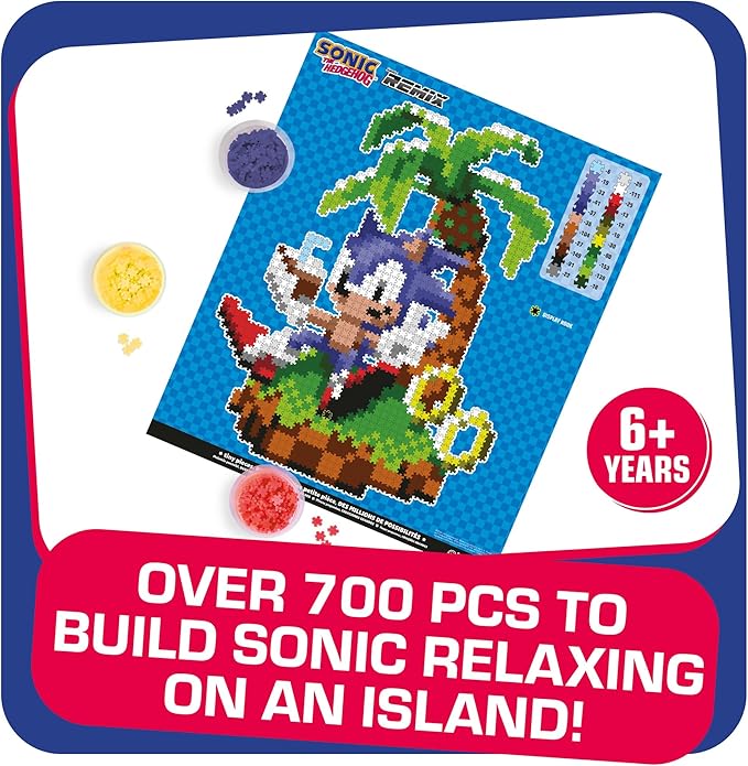Jixelz Remix Sonic The Hedgehog Craft Kit - Chillin' Sonic - No Heat or Glue Required - STEM Building Toys - Pixel Art for Desk, Bedroom, or College Dorm Room - 1200+ Pieces - Ages 8 Years and Up
