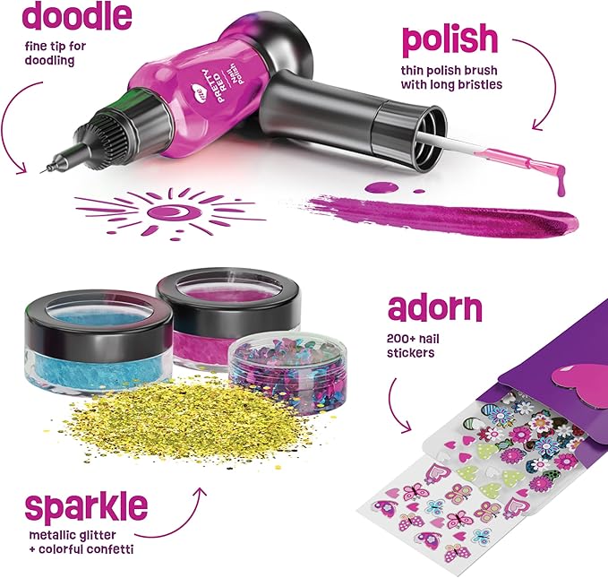 Nail Art Studio for Girls - Nail Polish Kit for Kids Ages 7-12 Years Old - Girl Gifts Ideas - Gilrs Nails Gift Set - Cool Girly Stuff - Polish, Pens, Glitter, Stickers, Gems, Filer - 8 9 10 11 12 Year