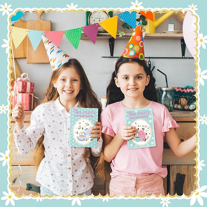 Tea Party Coloring Books for Kids 48Pcs Bulk Tea Time Themed Mini Coloring Booklet DIY Art Drawing Book with Teapots Cups for Toddlers Kids Classroom Birthday Party Favors Goodie Bag Filler
