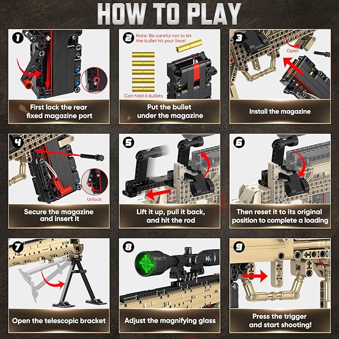 Building Block Gun Model Toys for Adults, 1388 Pcs 1:1 M24 Building Set Guns Model Toys for Adults Boys Teens Age 12+, Christmas and Birthday for Military Enthusiasts