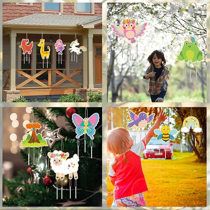 DIY Wind Chime Kit for Kids - Make Your Own Coloring Wooden Crafts for Girls & Boys - Hanging Ornaments for Easter Party Decoration