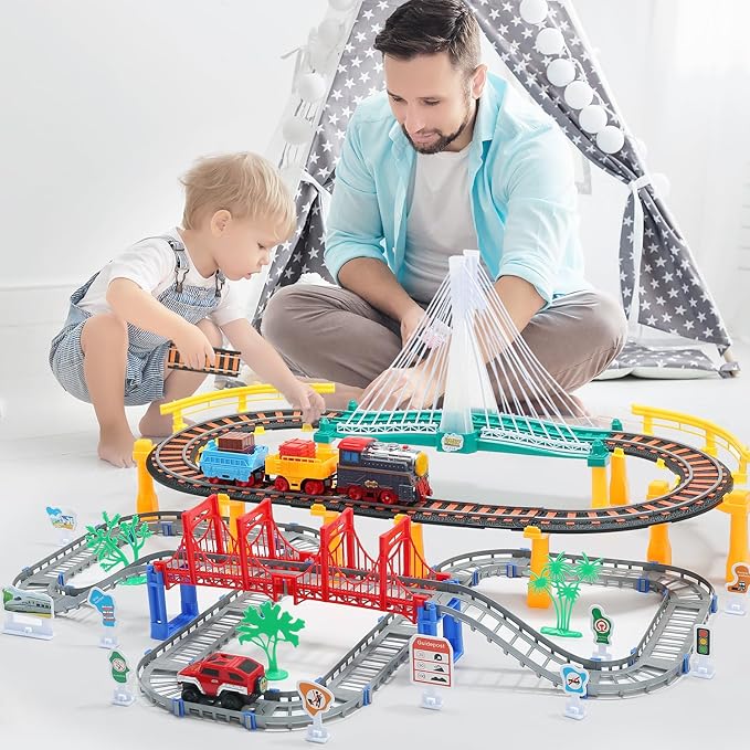 Toddler Train Set Toy, Electric Train Track Playset for 3 4 5 Years Old Kids, Boys and Girls