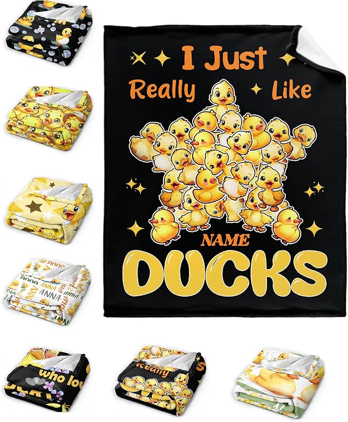 Costom Name Just Really Like Ducks Adult duck Blanket Kids Funny Blanket Suitable for Bedroom bed sofa Crib Couch Chair outdoor All Season Items That Yellow Duck Lovers Will Love 60"x50"for Teens
