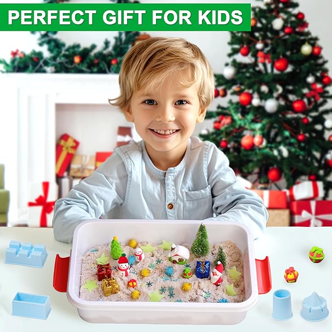 Christmas Sensory Bin,Snowman Making Kit for Kids,Christmas DIY Modeling Clay Making Kit,Xmas Sensory Toys for Holiday with Play Sand for Toddlers,Christmas Kids Toys Gift