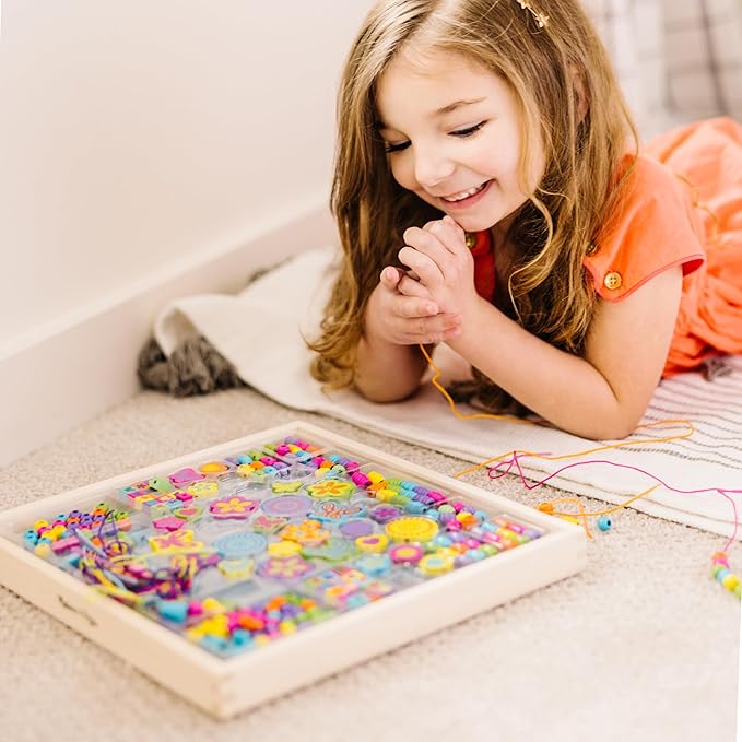 Melissa & Doug Created by Me Bead Bouquet Deluxe Wooden Bead Set With 220+ Beads for Jewelry-Making Kits for Kids 4+ - FSC-Certified