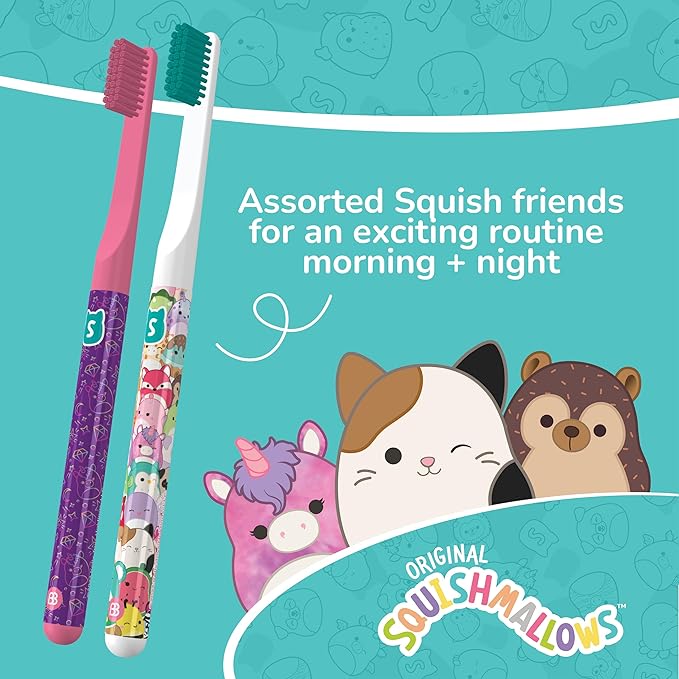Brush Buddies Squishmallows Assorted Manual Toothbrushes, Soft Toothbrushes, Toothbrushes for Kids and Adults, 2PK