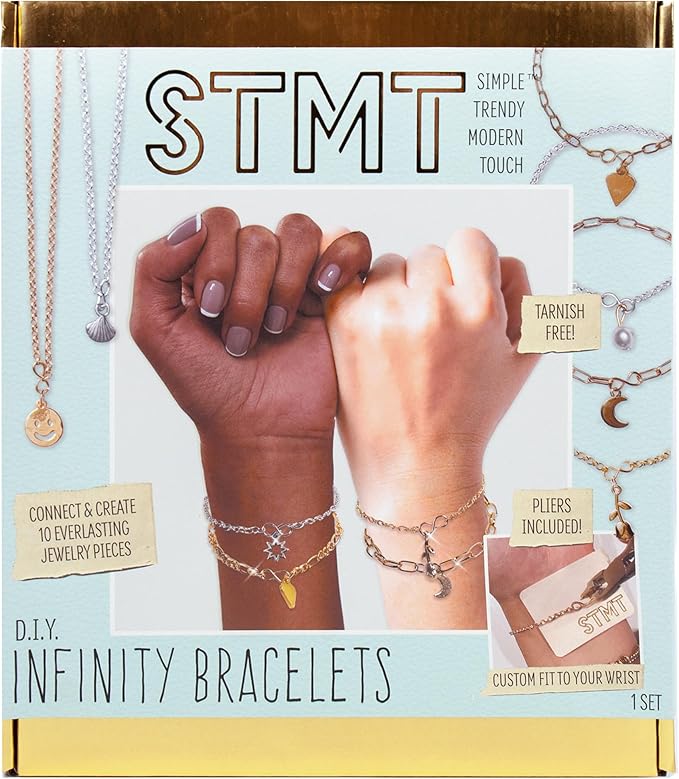 STMT DIY Infinity Jewelry, Make 10 Forever Bracelets, Permanent Bracelet Chains Kit, Dainty Charm Bracelets, Tarnish-Free Stainless Steel Chains for DIY Necklace Bracelet Jewelry Making, Bracelet Kit