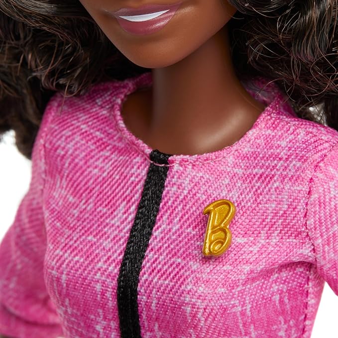 Barbie Careers Doll & Accessories, Future Leader with Dark Brown Hair Wearing Outfit with 2 Golden Bracelets & â€œBâ€ Pin, Includes Sticker for Kids