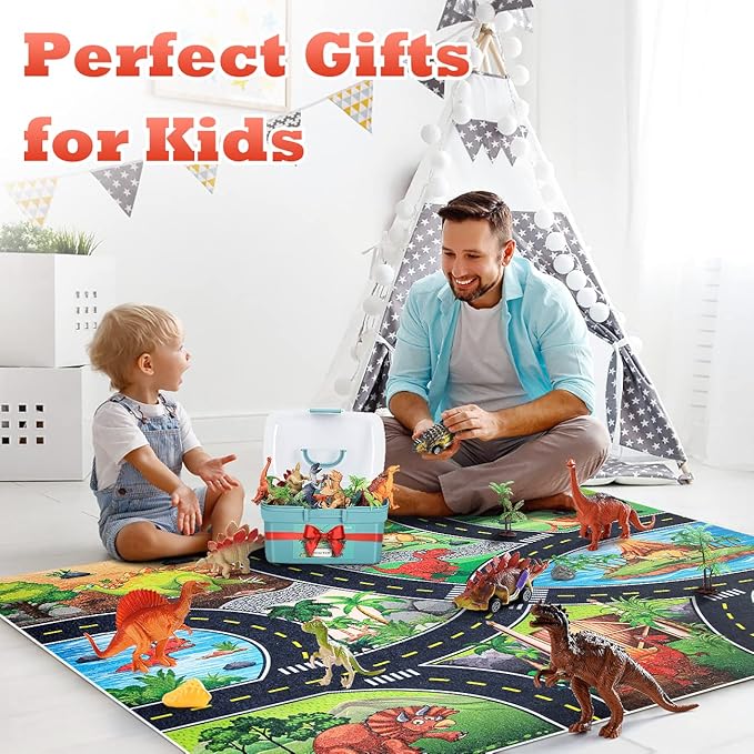 Dinosaur Toys for 3 4 5 Year Old Boys Gifts, Dinosaurs Toys for Kids 3-5-7, Dino Figures Activity Play Mat Christmas Birthday Gifts for Girls Toddler Toys Age 2-4