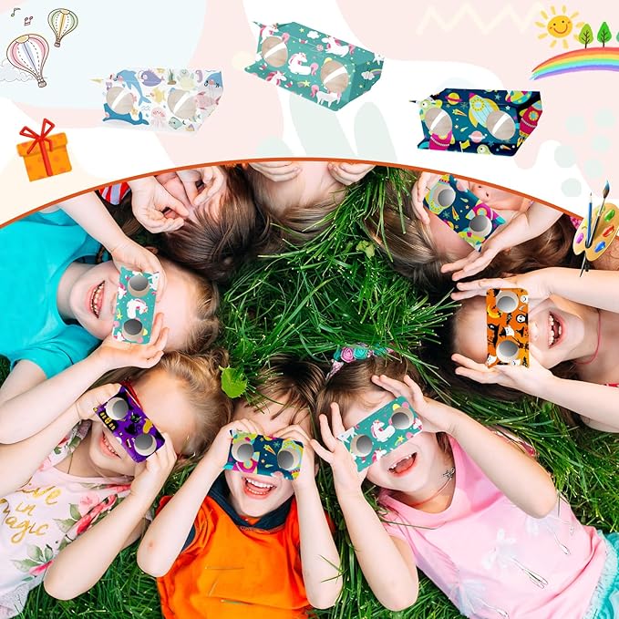 Shappy 30 Pieces Cardboard Folding Binoculars with Coloring Markers Paintable Make Your Own Paper Binocular 3X Magnification DIY Art Craft Toys for Boys Girls Birthday Party Supplies Class Activity