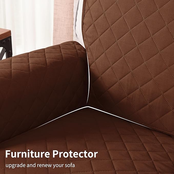 CHUN YI Couch Cover, Water Resistant Slipcover for 3 Cushion Sofa, Reversible Washable Sofa Cover with Adjustable Strap Storage Pocket for Living Room Dog Pet (Sofa, Chocolate)