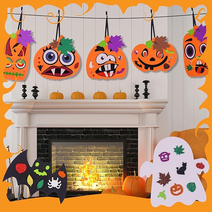 Thanksgiving Pumpkin Foam DIY Craft Set,330 Pc Fall Pumpkin Ghost Spider Bat Autumn Pumpkins Crafts Favors Supplies for Kids DIY, Halloween Witch Craft Kit for Kid Classroom Party Activities