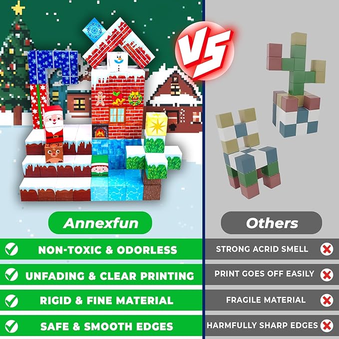 Christmas Magnetic Blocks - 150PCS Magnetic Building Blocks Magnetic Cubes Stacking, STEM Montessori Sensory Toys for Kids Boys Girls Ages 3-5 6-8 Christmas Holiday Easter Birthday Gifts