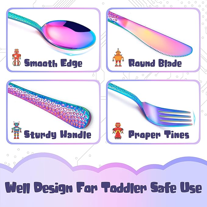 HaWare 9-Piece Toddler Kids Silverware Set, Stainless Steel Hammered Flatware, Preschooler Eating Utensils Includes 3 Spoons 3 Forks 3 Knives, Metal Children Cutlery for Home School, Mirror Finished