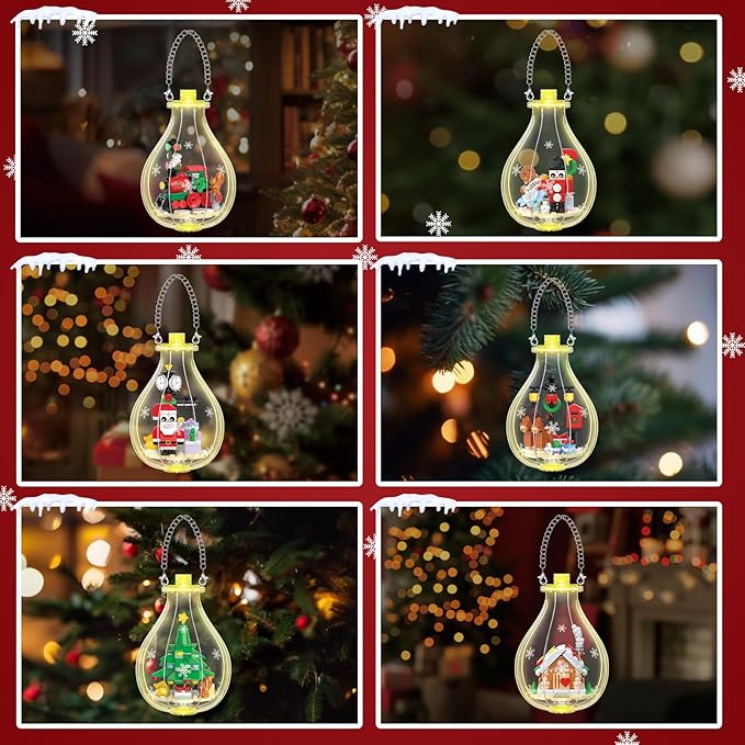 HOGOKIDS Christmas Building Sets with Lights - 6 Pack Christmas Tree Ornaments Santa Claus Gingerbread House Nutcracker Elk Building Toys Festival Decor Gifts for Adult Kids Boy Girl 6-12 Year(566PCS)