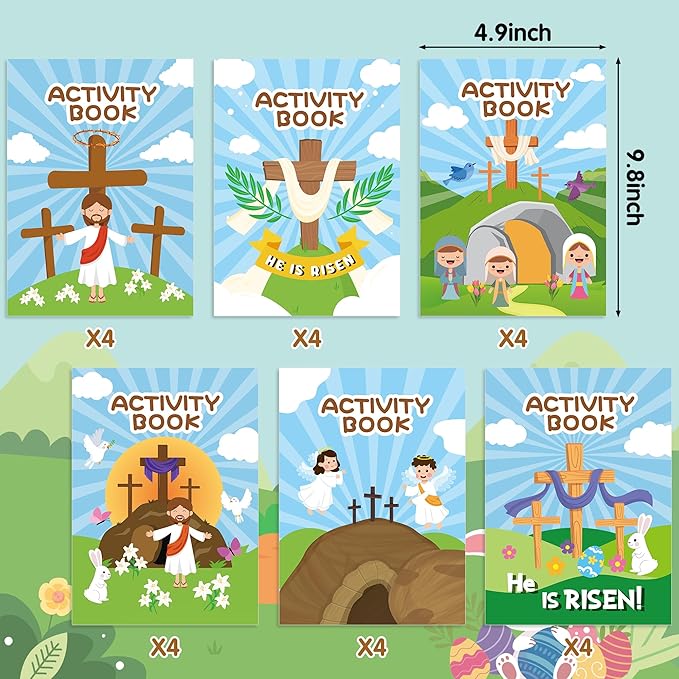 ANGOLIO Easter Activity Coloring Books - 24P Easter He is Risen Coloring Book Party Favor for Kids Easter Holiday Activity Book Religious Jesus Diy Coloring Book for Kids Sunday School Classroom Gifts
