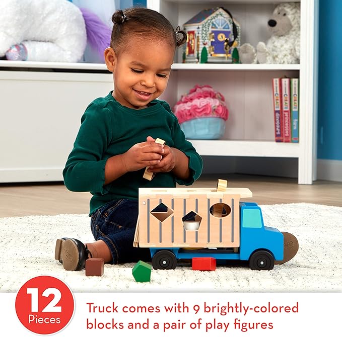 Melissa & Doug Geometric Stacker and Shape-Sorting Wooden Dump Truck Toy Bundle