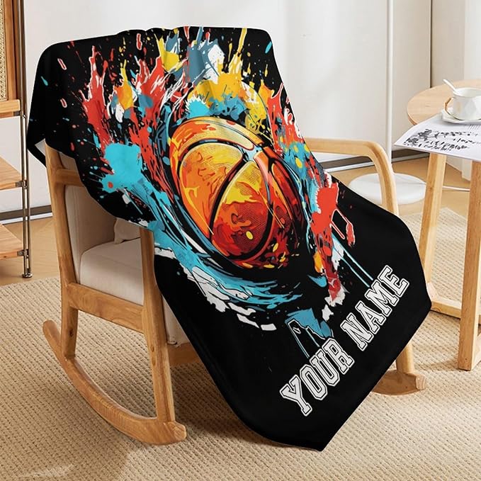 Custom Basketball Blanket - Soft Flannel Sports Basketball Blankets for Teens Adults Women Men Basketball Lovers - Warm Basketball Throw Blankets for All Season Lap, Chair, Sofa - 70"x50"