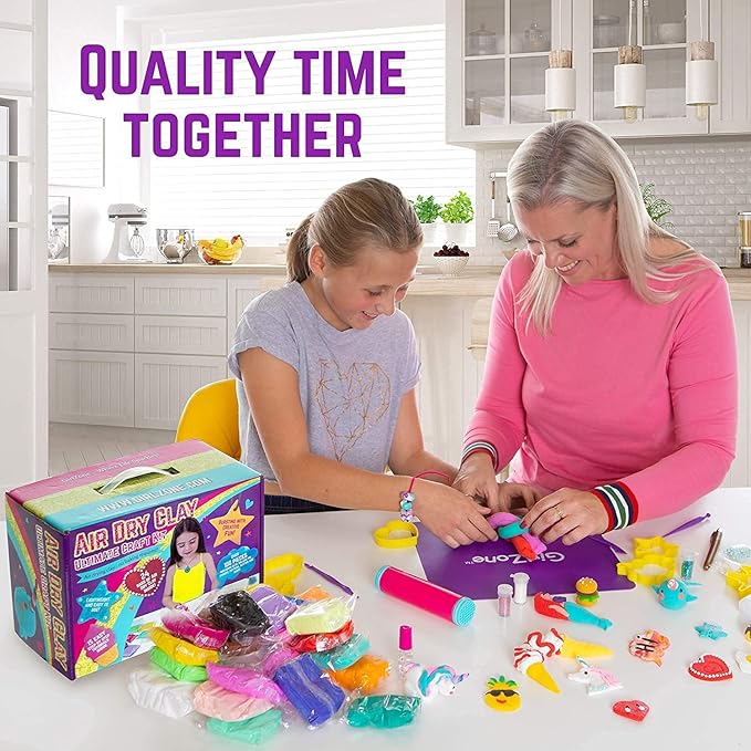 GirlZone Air Dry Clay Ultimate Craft Kit, Over 100 Piece Kids Modeling Clay Set, Air Dry Clay for Kids with No Baking Required, Arts & Crafts for Girls Age 3+ (Regular Size)