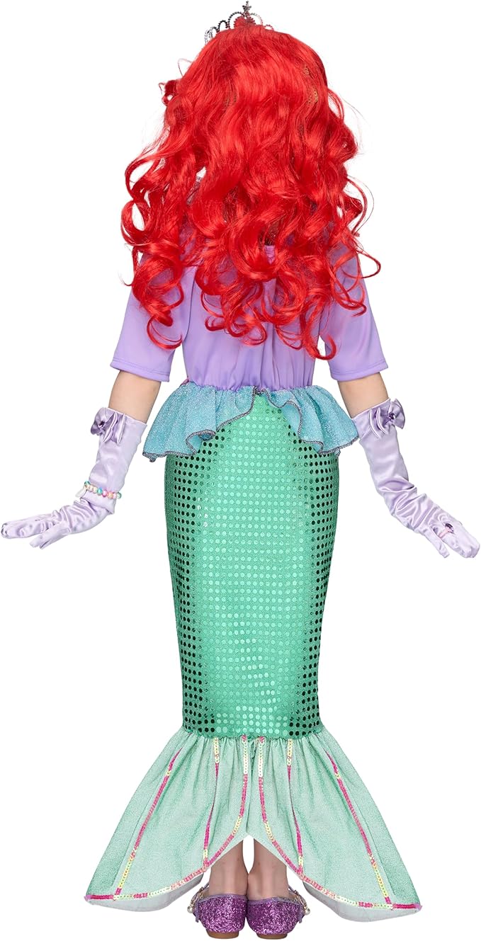 Spooktacular Creations Halloween Little Mermaid Costume for Girls, Sequin Mermaid Dress Set, Light Purple Princess Dress for Toddler Dress-Up, Cosplay Party (Medium, 8-10 yrs)
