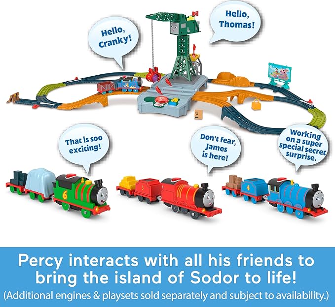 Thomas & Friends Motorized Toy Train Talking Percy Battery-Powered Engine with Sounds & Phrases for Pretend Play Preschool Kids Ages 3+ Years
