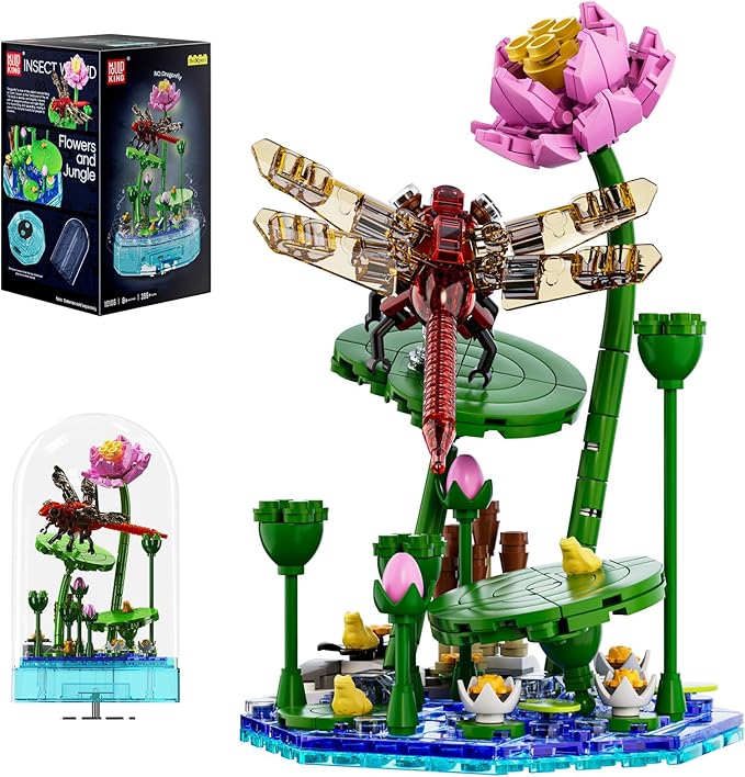 Mould King Insect Building Block Set, Creative Dragonfly Bug Kits Toys with Music Display Box, Collection Flower DIY Office Home Decor for Adutls Kids Girls 8+, 10106