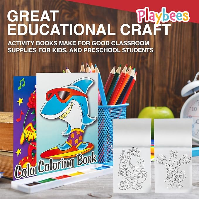 Playbees Mini Coloring Book - 12 Assorted Activity Sheets - 6 Pages Each - Educational Tool, School Supplies - Portable Party Favors, Sensory Tools, Enhance Focus, Creativity - Kids Ages 3+