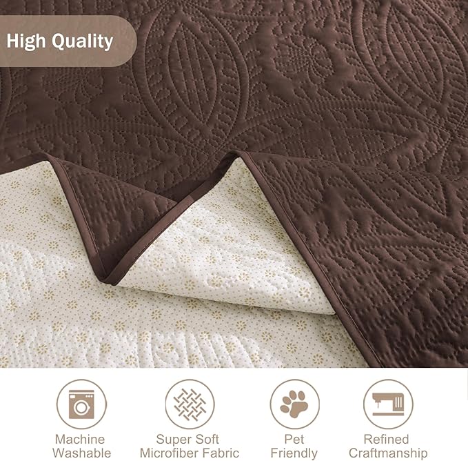 Water Repellent Loveseat Cover for 2 Cushion Couch, Machine Washable Love Seat Quilted Couch Covers, Pet Friendly Sofa Slipcovers (Loveseat 48", Chocolate)