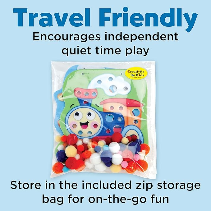 Creativity for Kids Pom Pom Pictures: Transportation - Train and Plane - Preschool Learning Activity, Sensory Toys for Toddlers Ages 3-4+
