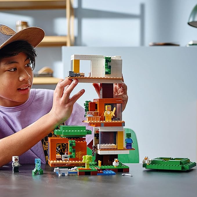 LEGO Minecraft The Modern Treehouse 21174 Giant Treehouse Building Kit Playset; Fun Toy for Minecraft-Gaming Kids; New 2021 (909 Pieces)