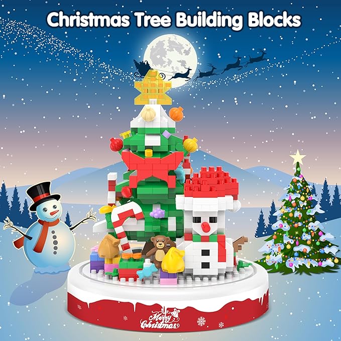 Christmas Tree Snowman Building Blocks, 516 PCS Toy Building Sets Christmas Decor, Christmas Ornament Building Kit with Dust Cover, Christmas Tree Toy Stocking Stuffers for Kids Adults