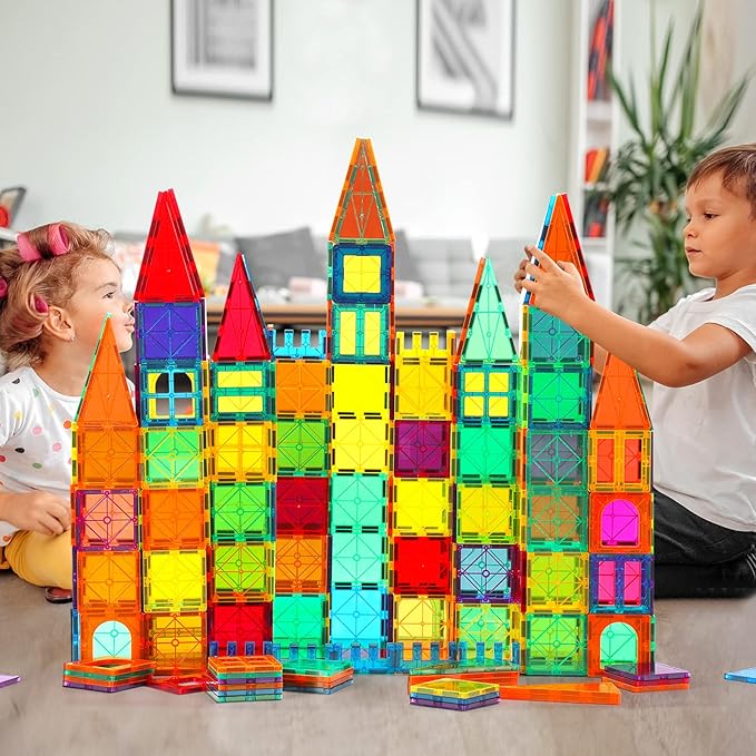 Magnetic Tiles, 64PCS Magnet Building Toys, Magnetic Building Set, Stacking Blocks, Perfect STEM Toys Gift for Kids Boys and Girls