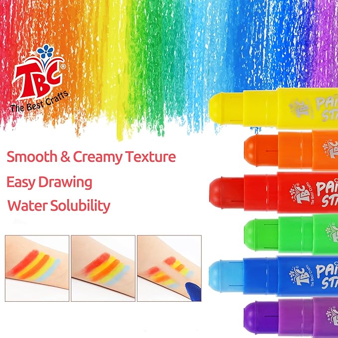 TBC The Best Crafts Paint Sticks, 6 Classic Colors, Washable, Non- Toxic, Tempera Paint Sticks for Kids and Student(6 Colors)