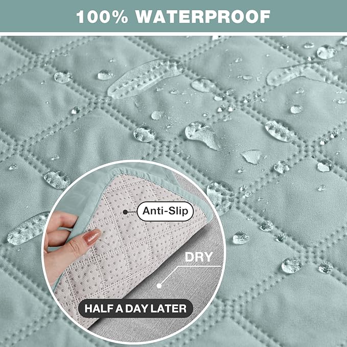 TAOCOCO Recliner Sofa Slipcover Couch Covers for 3 Cushion Couch, Pet Sofa Cover for 3 Seat Recliner Sofa, Washable Reclining Sofa Cover Furniture Protector with Elastic Straps(3 Seater, Mint)