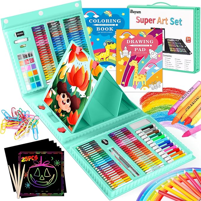 iBayam Art Kit, 251-Pack Art Supplies Drawing Kits, Arts and Crafts Gifts Box for Kids Teen Girls Boys, Art Set Case with Trifold Easel, Scratch Paper, Sketch Pad, Coloring Book, Crayons, Pencils