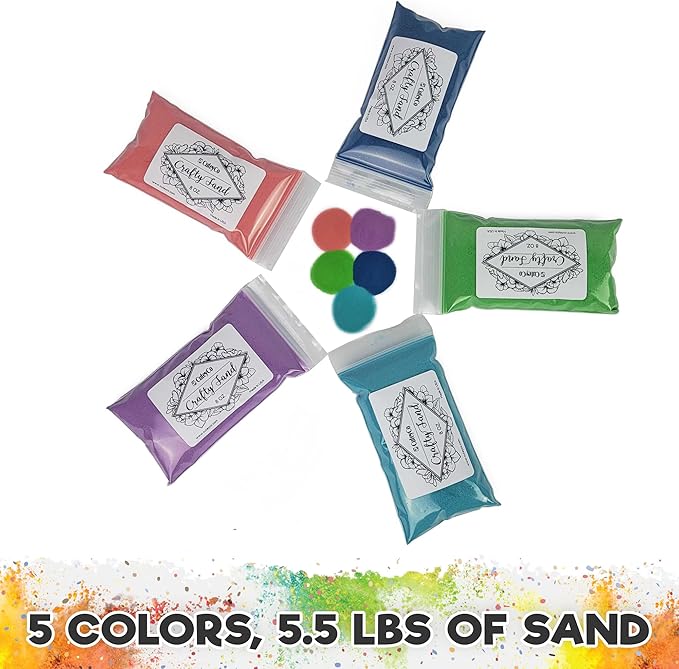 CuteyCo Crafty Sand Pack - 5 Colors: 2.5 lbs of Vibrant Craft Sand & Play Sand: Tropical Colors