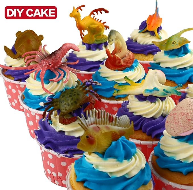 Funcorn Toys Ocean Sea Animal, 52 Pack Assorted Mini Vinyl Plastic Animal Toy Set, Realistic Under The Sea Life Figure Bath Toy for Child Educational Party Cake Cupcake Topper,Valentines Day Gift