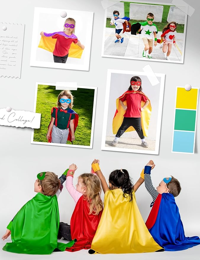 Double-Sided Superhero Capes and Masks for Kids - Perfect for Christmas, Halloween, Cosplay, and Parties