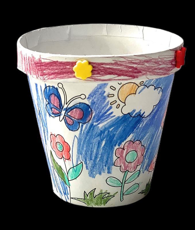 Deluxe Classroom Bulk 12 Pack of Decorate Your Own DIY Cardstock Craft Flower Pots with Hundreds of Foam Flowers and Bugs, and Acrylic Gems and Jewels